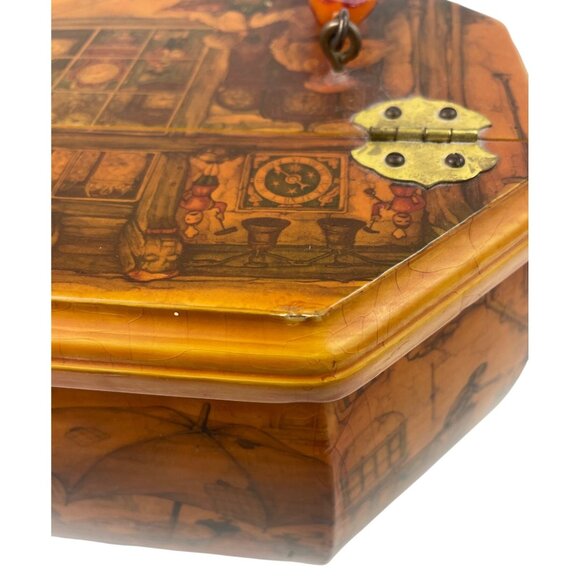 Anton Pieck Scenic Decoupage Wooden Purse With Lucite Handle - Picture 8 of 16